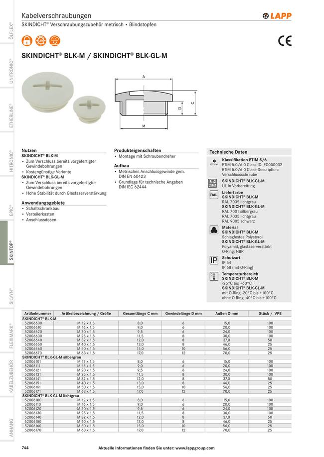 52006130) SKINDICHT BLK-GL-M von LAPP | MISUMI 